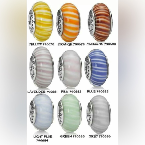 RETIRED Authentic Pandora Green Candy Stripe Murano Charm - Picture 10 of 11